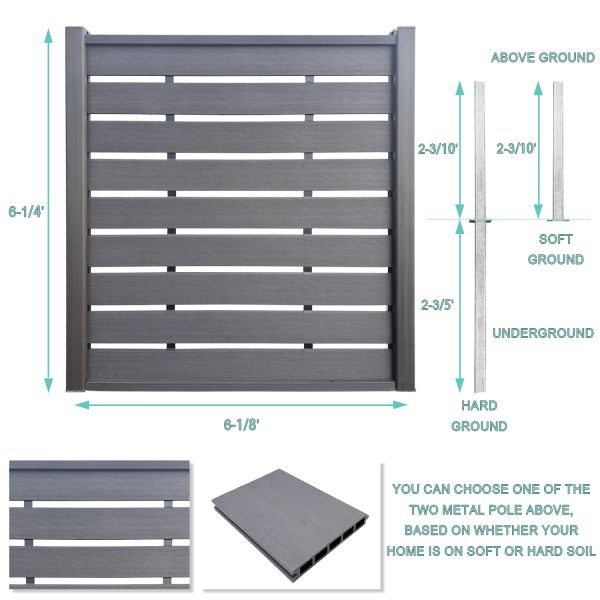 Uyard Teak Wood Large Panel Half See Through WPC Privacy Fence Panels for Outside,6ft(W) x 6ft(H) Outdoor Privacy Panels with 2 Posts,Wind Resistant Wood Plastic Composite Fencing Panels for Patio,Backyard,Garden and Swimming Pool - Image 6