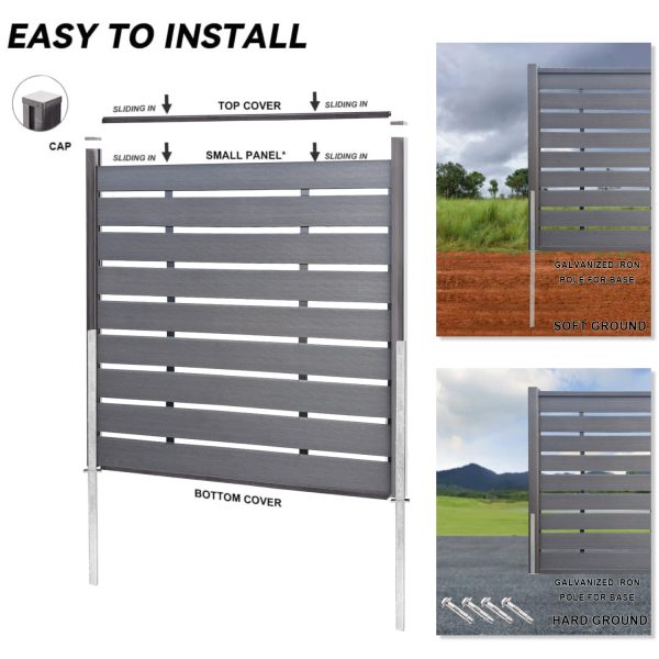 Uyard Teak Wood Large Panel Half See Through WPC Privacy Fence Panels for Outside,6ft(W) x 6ft(H) Outdoor Privacy Panels with 2 Posts,Wind Resistant Wood Plastic Composite Fencing Panels for Patio,Backyard,Garden and Swimming Pool - Image 5