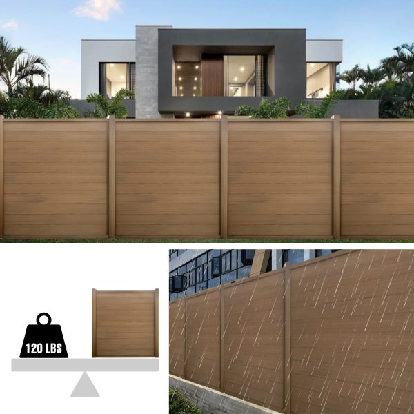 Uyard Teak wood WPC Privacy Fence Panels for Outside,6ft(W) x 6ft(H) Outdoor Privacy Panels with 2 Posts,Wind Resistant Wood Plastic Composite Fencing Panels for Patio,Backyard,Garden and Swimming Pool - Image 3