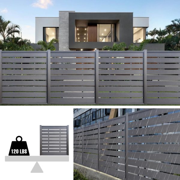 Uyard Teak Wood Large Panel Half See Through WPC Privacy Fence Panels for Outside,6ft(W) x 6ft(H) Outdoor Privacy Panels with 2 Posts,Wind Resistant Wood Plastic Composite Fencing Panels for Patio,Backyard,Garden and Swimming Pool - Image 3